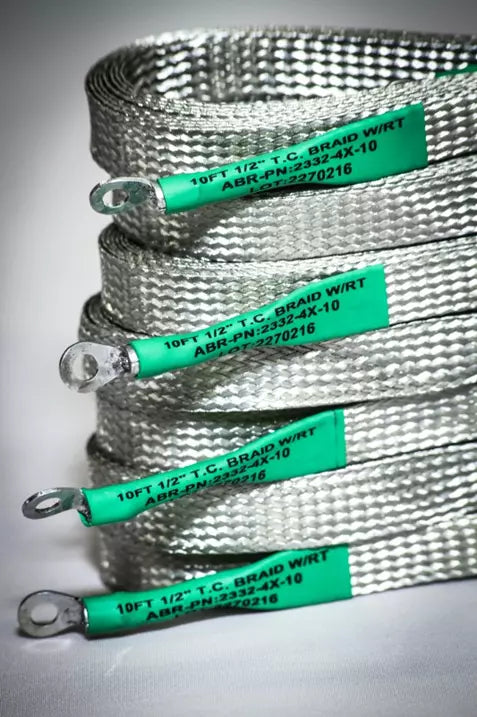 Copper Grounding Braid Assembly, 1 ft x 1/2 inch Flat Tinned