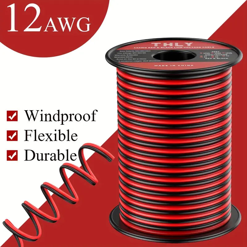 Bonded Zip Cord 12 AWG Cable, Red/Black, 25 Feet