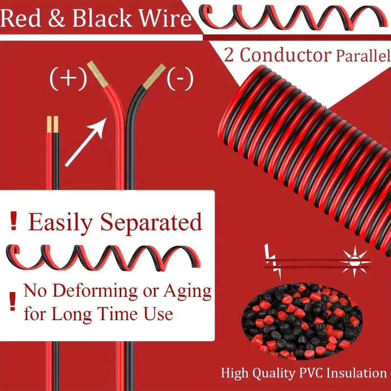 Bonded Zip Cord 12 AWG Cable, Red/Black, 25 Feet