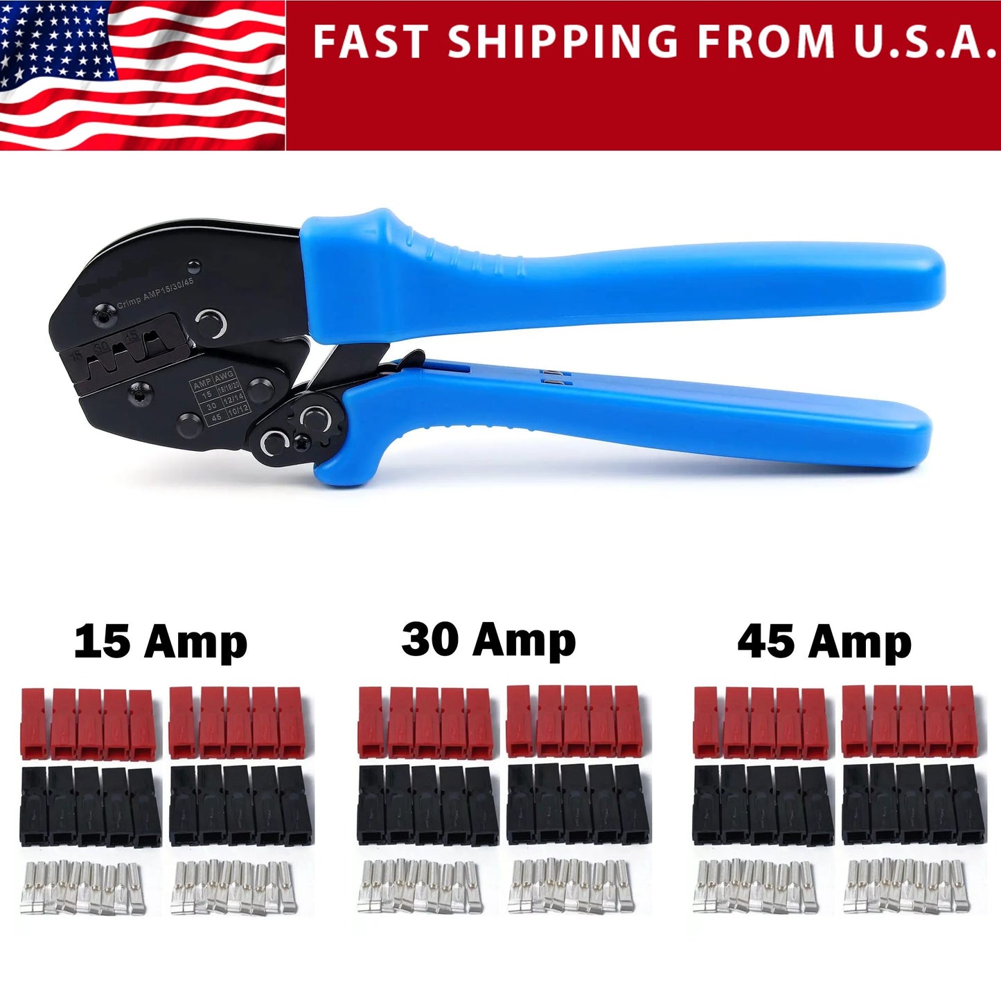 Crimp Tool Bundle - Powerpole Crimper with 15, 30, and 45 Amp Anderson Connectors