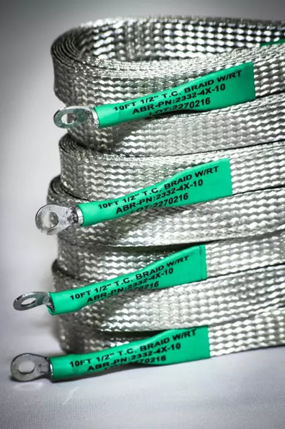 Copper Grounding Braid Assembly, 1 ft x 1/2 inch Flat Tinned