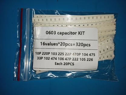 Capacitor Kit SMD 0603 Assorted Values 16 values x 20pcs = 320pcs