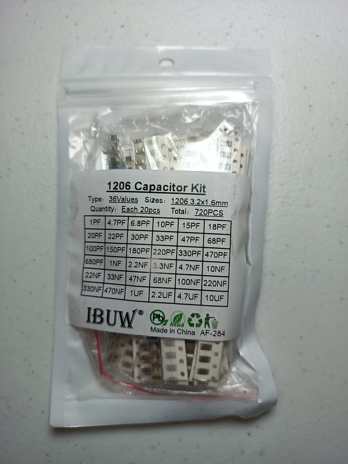 Capacitor Kit SMD 1206 Assorted Kit - 36 values X 20pcs = 720 pcs ...