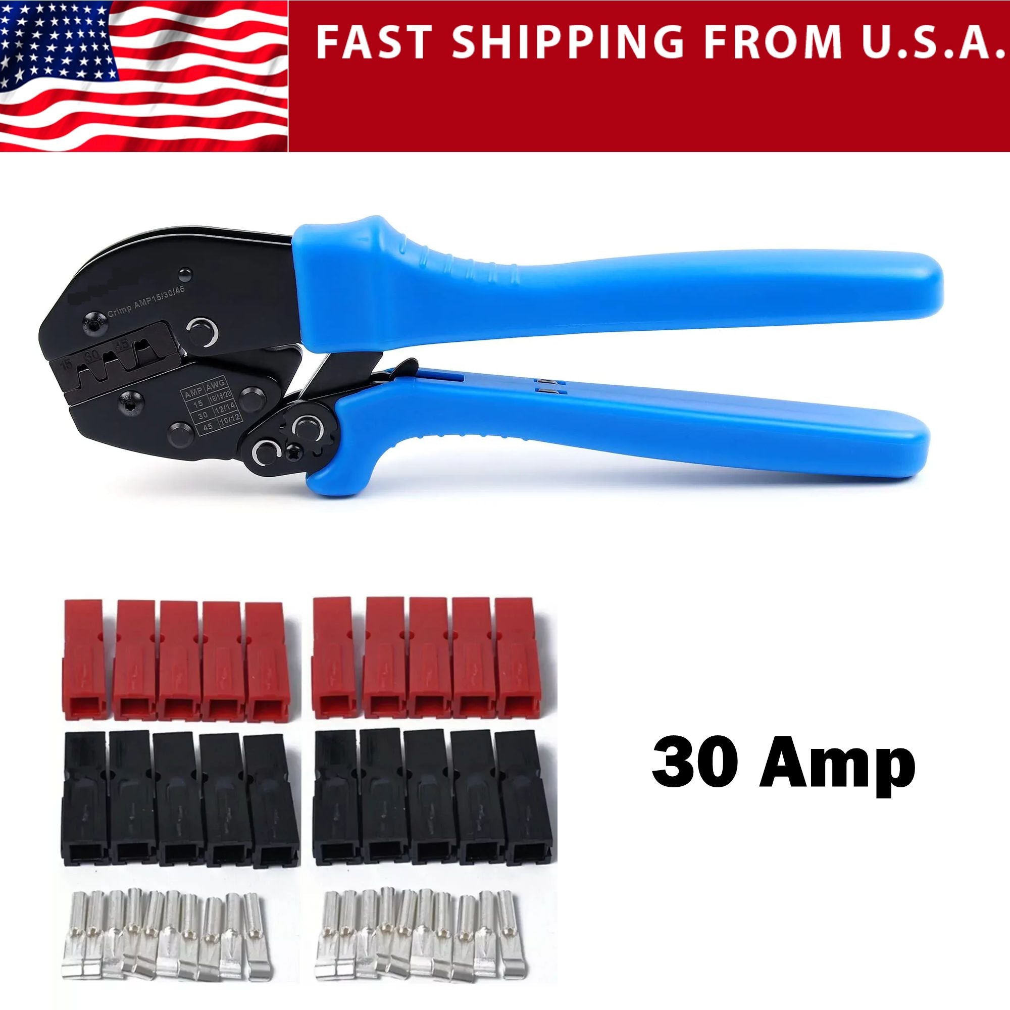 Crimp Tool Bundle Powerpole Crimper with 30 Amp Anderson Connectors